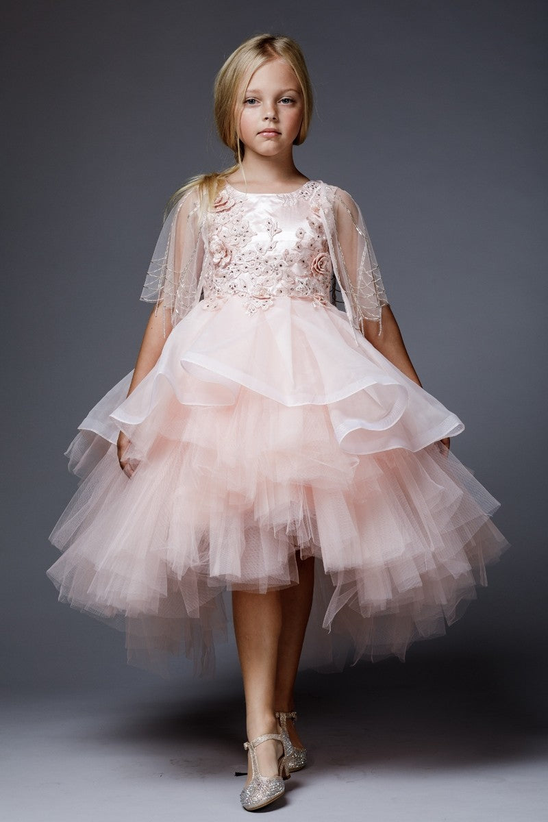 Gradient Flower Girl Dress With Tiered Tulle Fluffy Skirt. 
