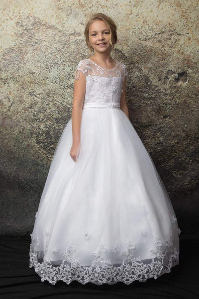 Floral Embroidery Multi-Layer Tulle Communion Flower Girl Dress C332 ...
