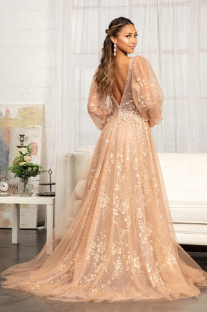 Sequin and Glitter Embellished A-Line Long Dress GL3001