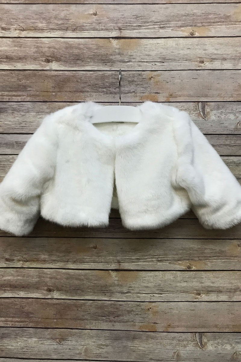 Teter Warm Glamorous Faux Fur Jacket for Little Girls Communion Flower Girls Off-White / 10