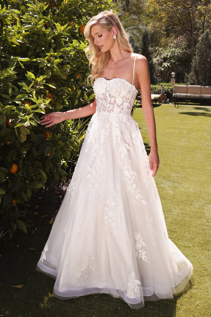 Timeless Spaghetti Strap A-Line Wedding Dress in Floral Lace and Tulle